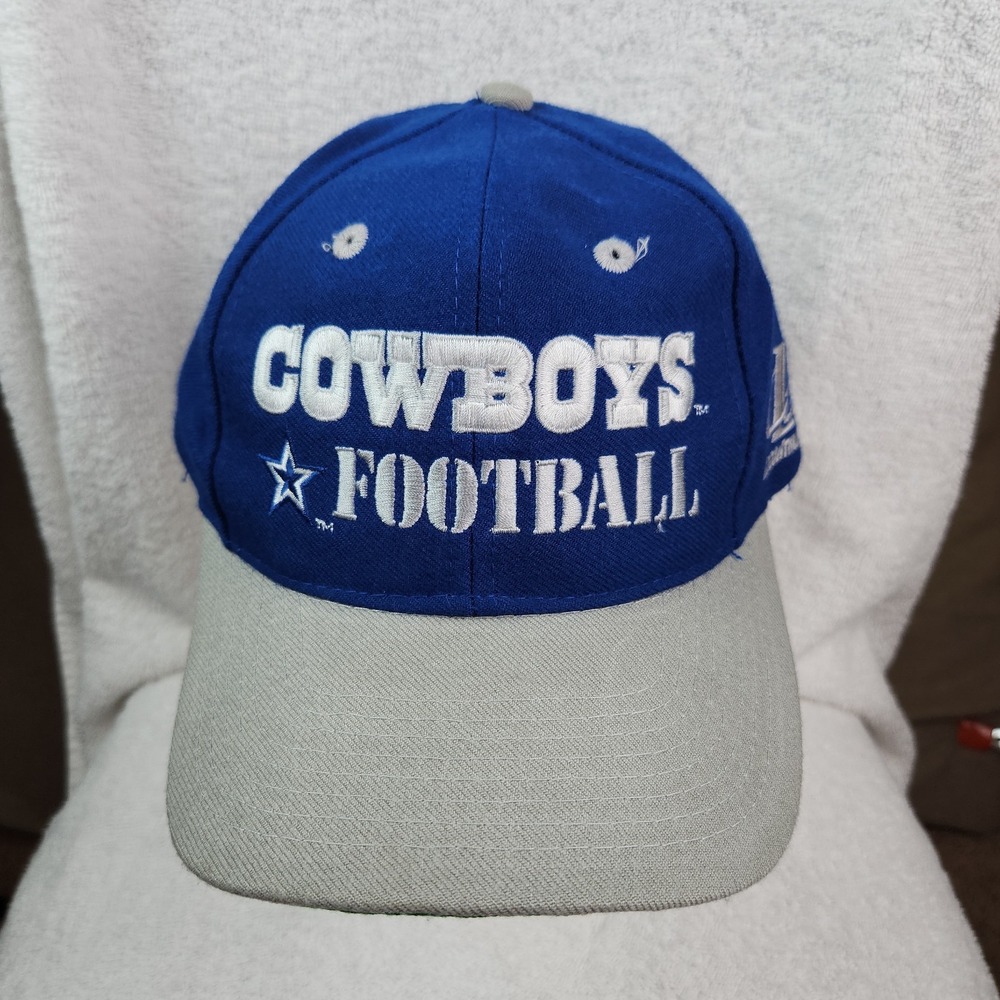 VTG Logo Athletic Pro Line Dallas Cowboys Hat Cap Snapback Blue Block Print 90s